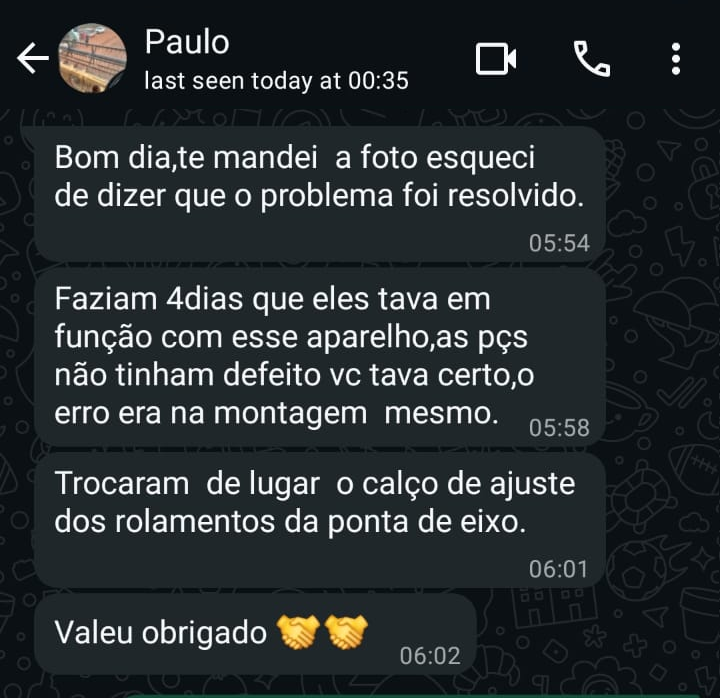 Print de WhatsApp do aluno Paulo relatando ter resolvido em minutos uma falha que travou a equipe por dias