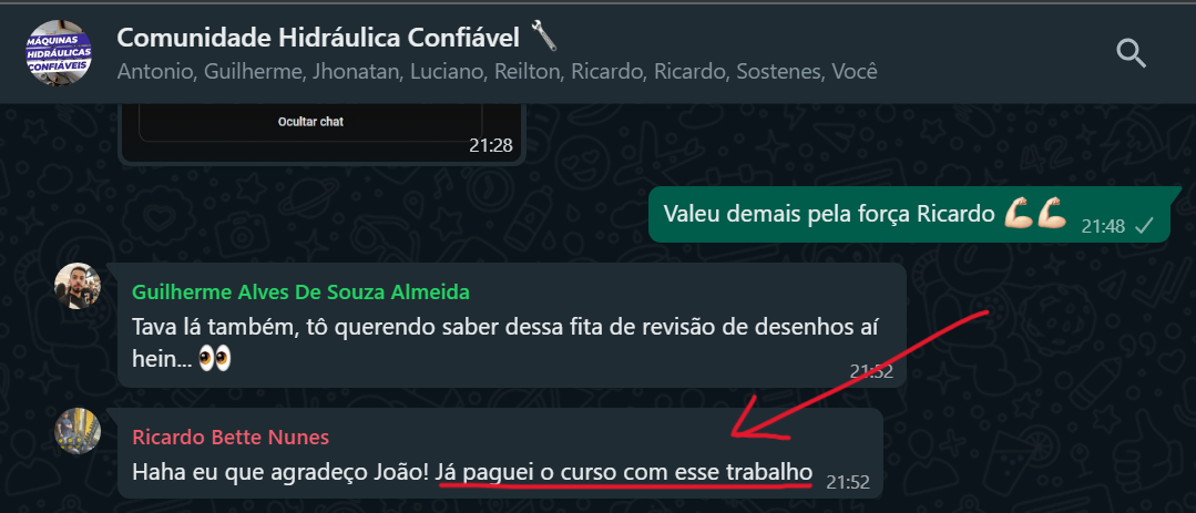 Print de WhatsApp do aluno Ricardo dizendo que já pagou o curso com um único serviço